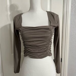 Ruched Square Neck Long Sleeve Top